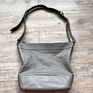 Coach Paxton Duffle Crossbody Grey Pebbled Leather Shoulder Bag Silver Chain
